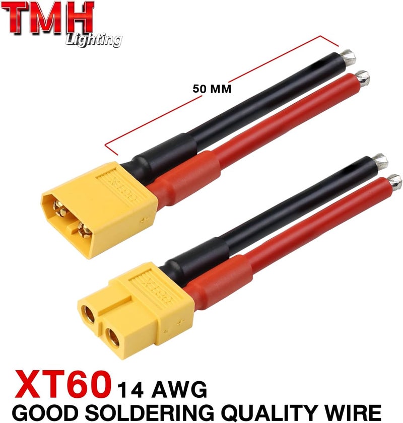 TMH 3 Pairs XT60 Plug Connector Female and Male with 50mm - 14 AWG Soft Silicone Wire for RC Lipo Battery FPV Cable Drone Car Boat (3 Male+3 Female) - Image 2
